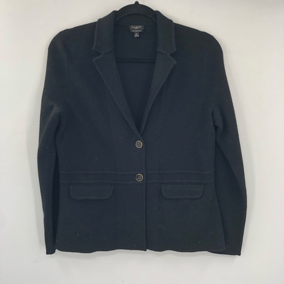 TALBOTS Sweater Blazer Pure Merino Wool Black Knit Button Jacket Layer MP Petite - Picture 2 of 7